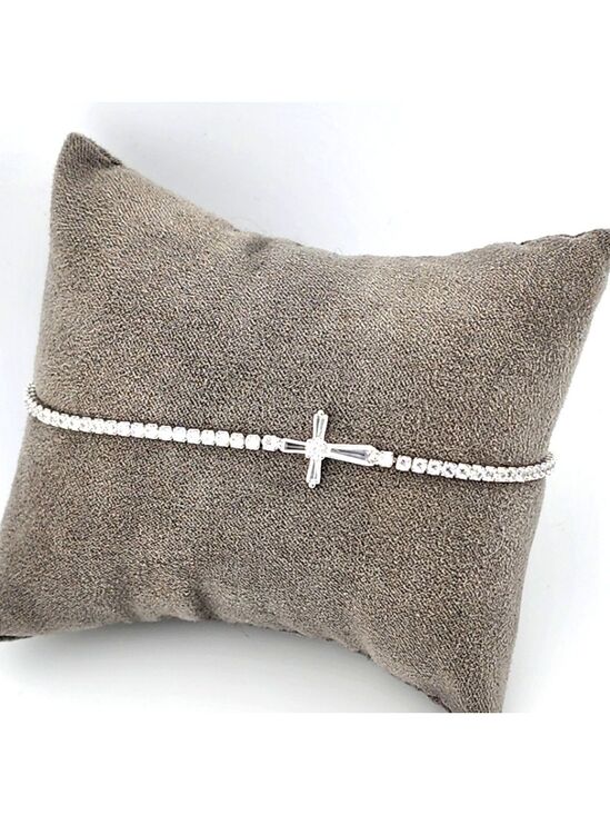 Jewelry - Elegant Silver Cross Adjastable Bracelet Stamped 925 with cubic zirconia stones